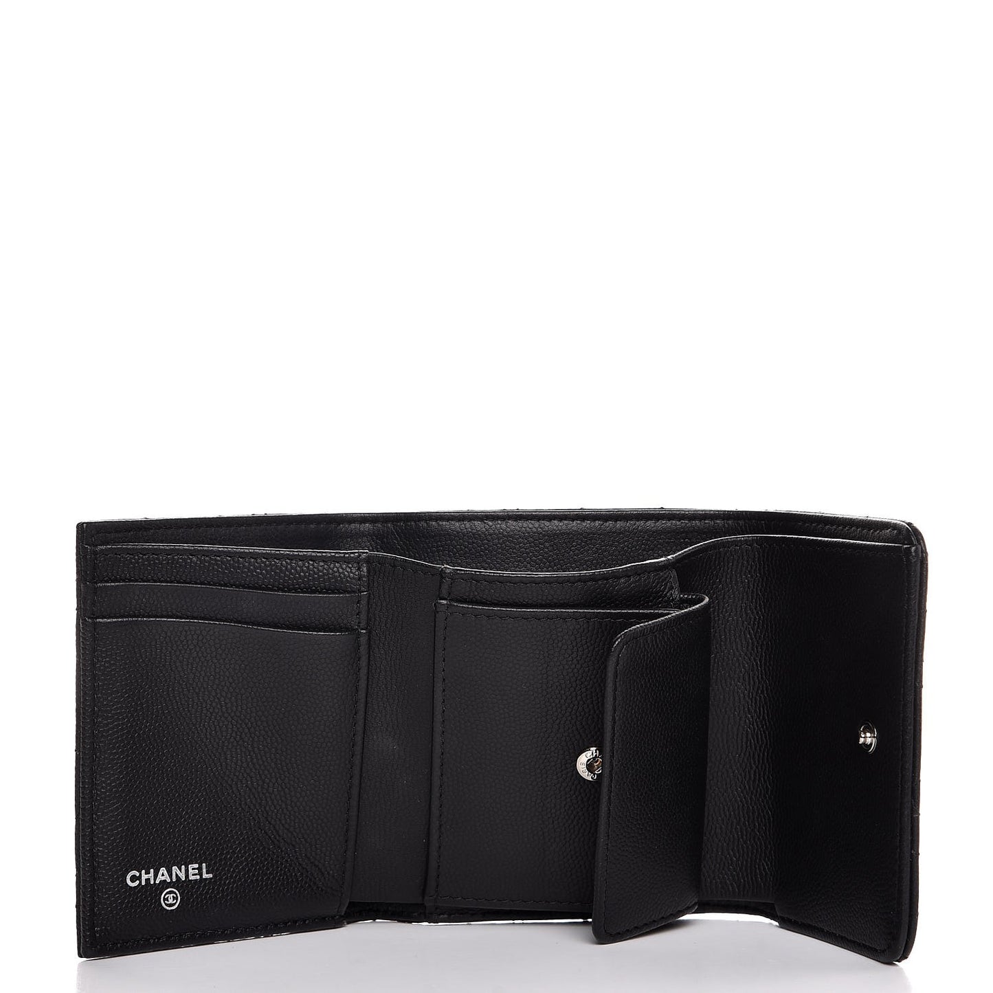 Caviar Camellia Embossed Compact Wallet Black