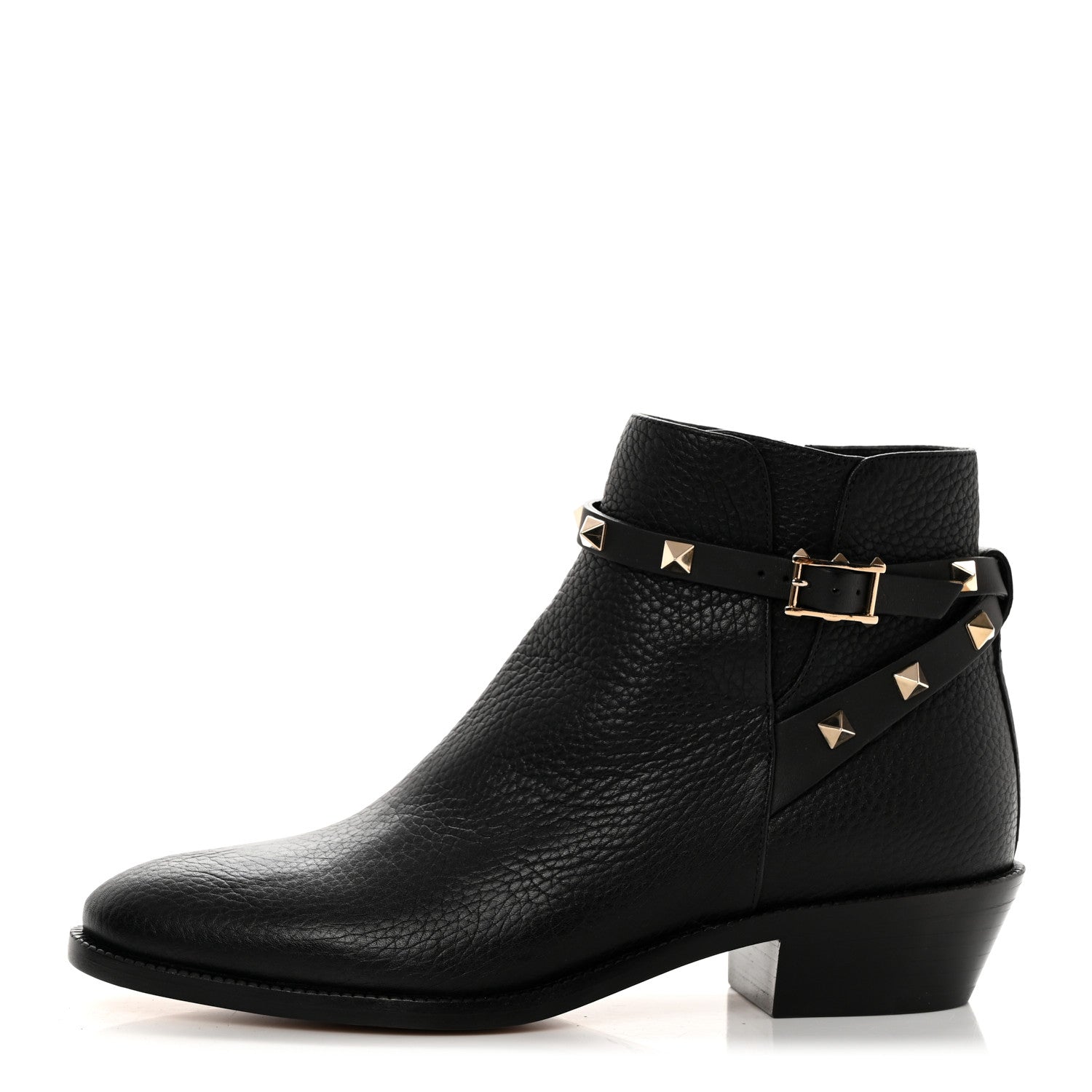 Valentino Garavani Grained Calfskin Rockstud Single Buckle 35mm Cowboy Ankle Boots 36.5 Black 1 of 11