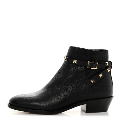 Valentino Garavani Grained Calfskin Rockstud Single Buckle 35mm Cowboy Ankle Boots 36.5 Black 1 of 11