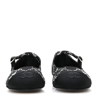 Chanel Grosgrain Floral Embroidered CC Cap Toe Ballerina Flats 37 Black White 3 of 9