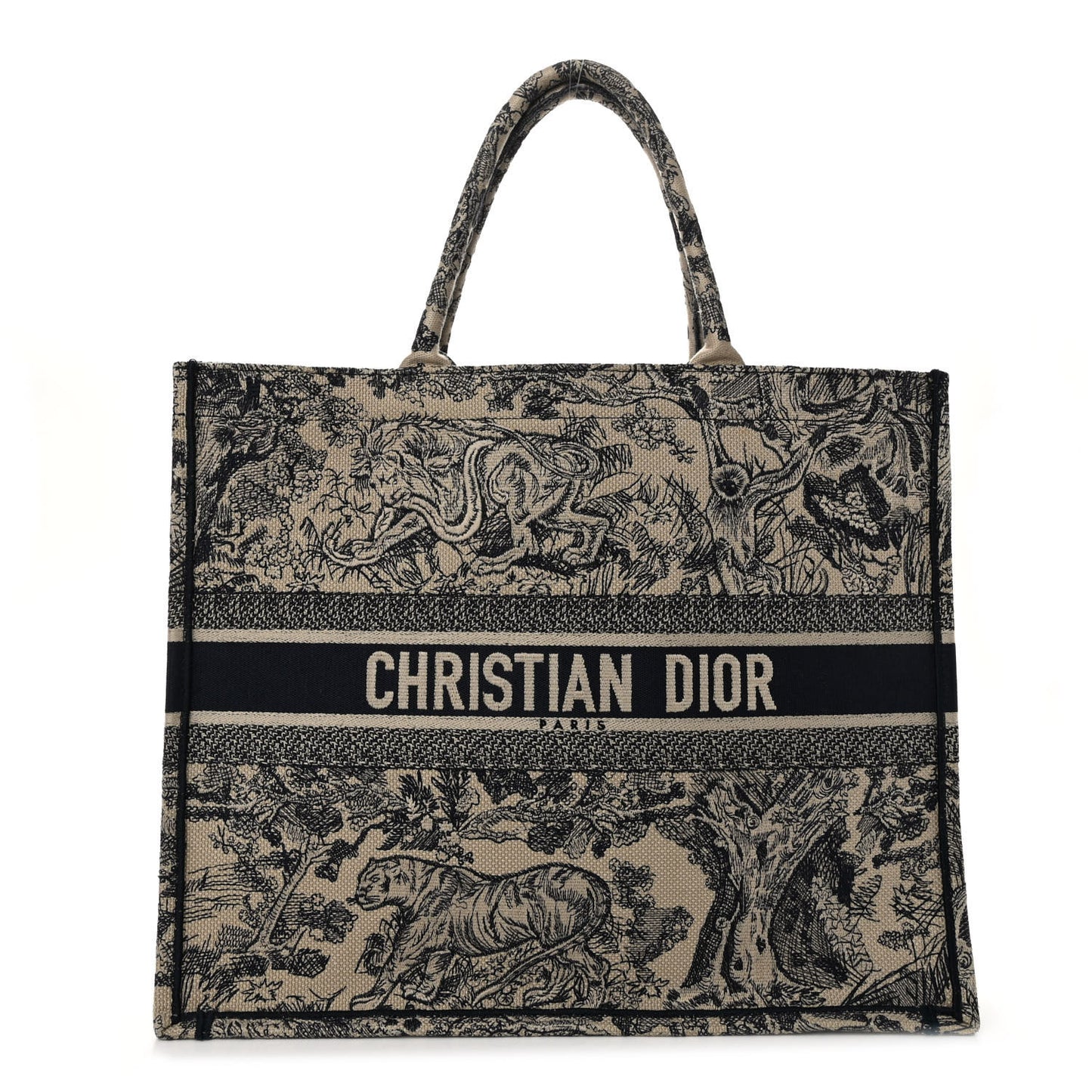 Canvas Embroidered Large Dioriviera Toile De Jouy Book Tote Black
