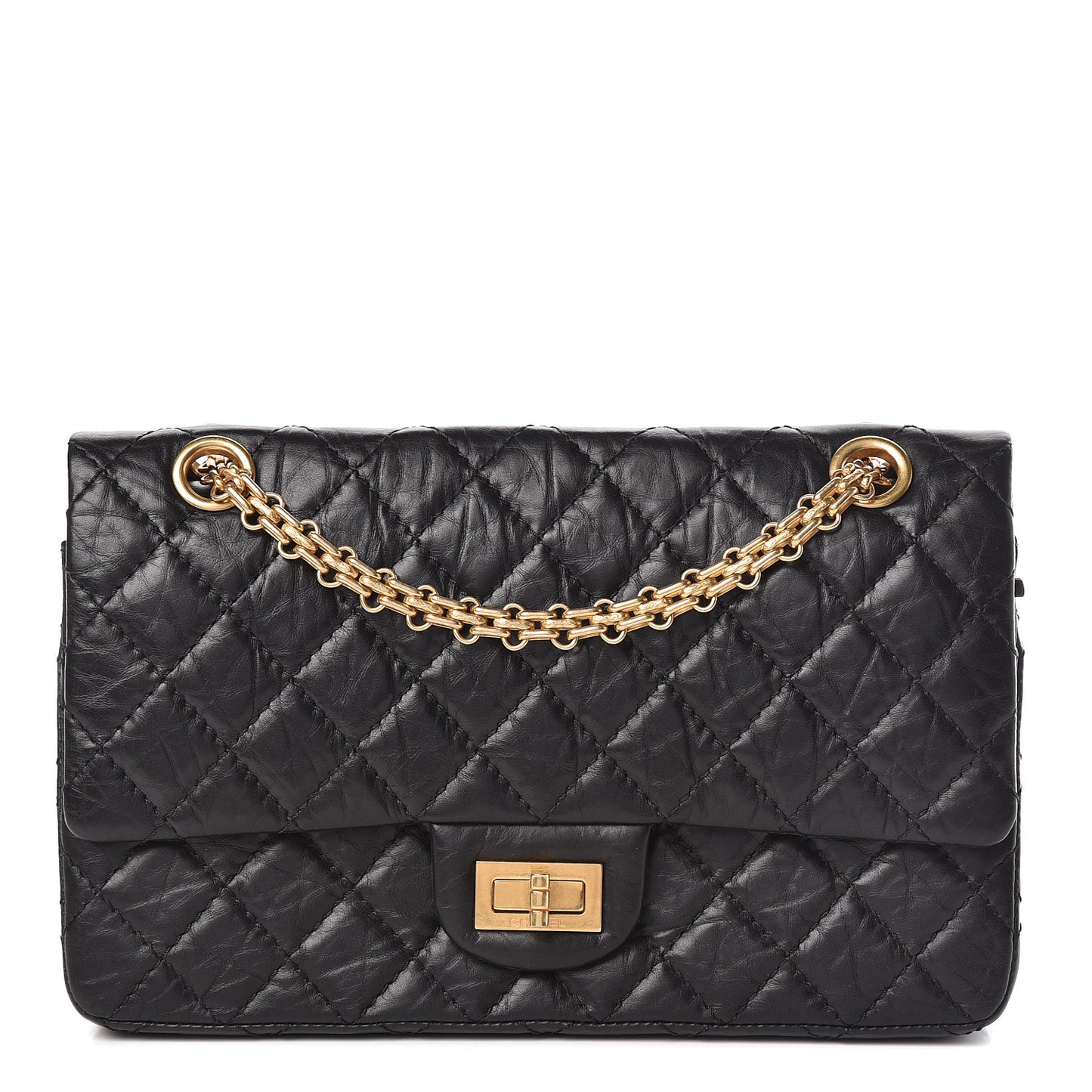 Aged Calfskin Quilted 2.55 Reissue 225 Flap Black
