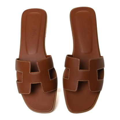 Hermes Box Calfskin Oran Sandals 37 Gold 5 of 11