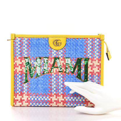 Gucci Raffia Sequins Miami Beauty Case Light Blue Red Multicolor 2 of 8