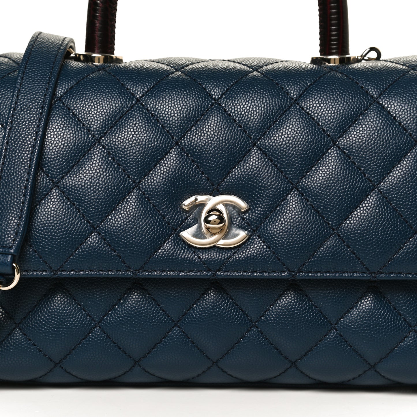 Caviar Quilted Lizard Embossed Mini Coco Handle Flap Navy Blue
