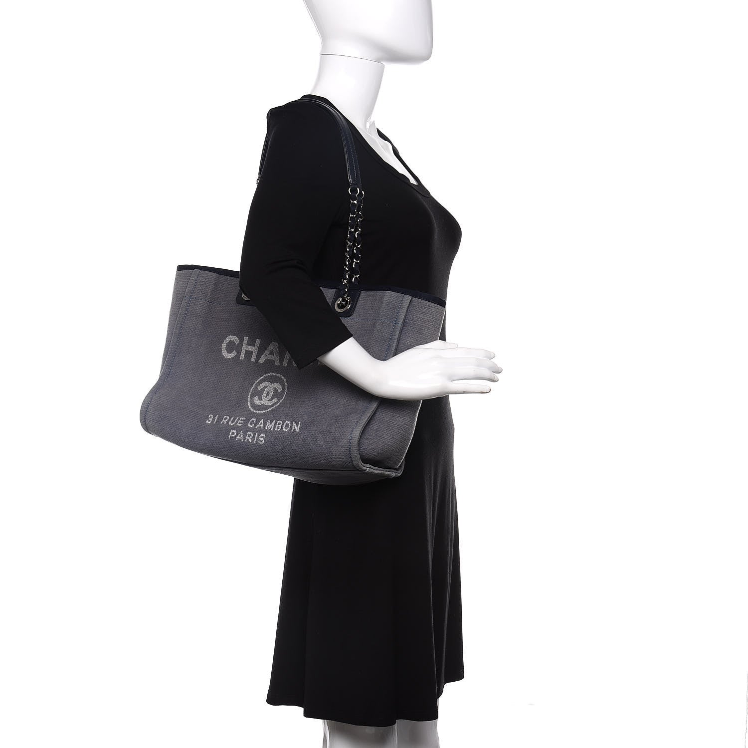 Chanel Canvas Small Deauville Tote Grey 2 of 10