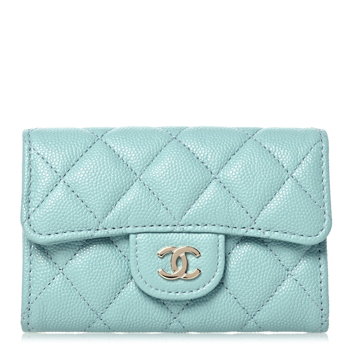 Caviar Quilted Flap Card Holder Wallet Blue
