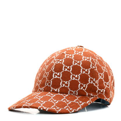 Gucci Canvas Lame GG Monogram Rush Baseball Hat M Burnt Orange Silver 1 of 10