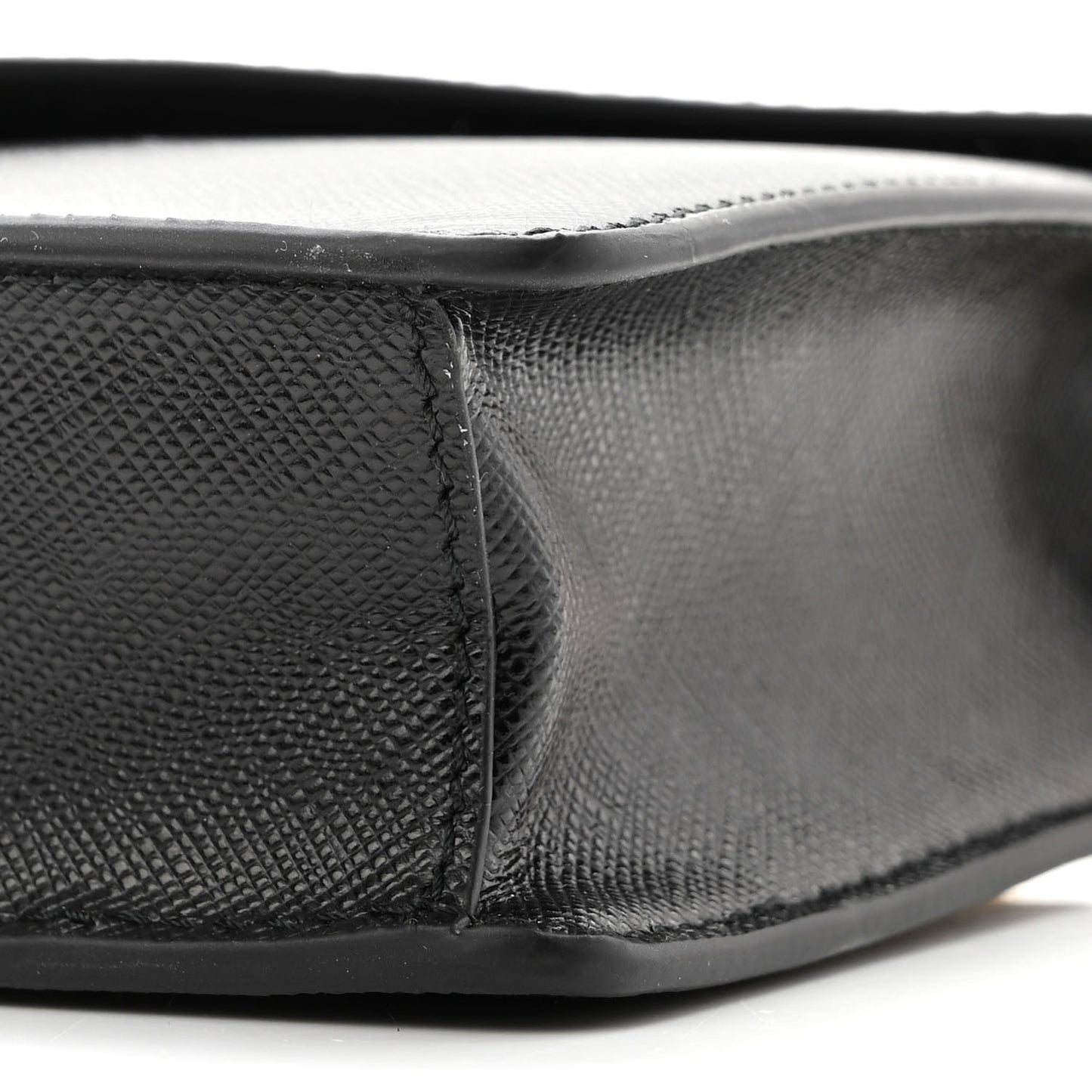 Saffiano Lux Metal Triangle Logo Mini Envelope Chain Shoulder Bag Black