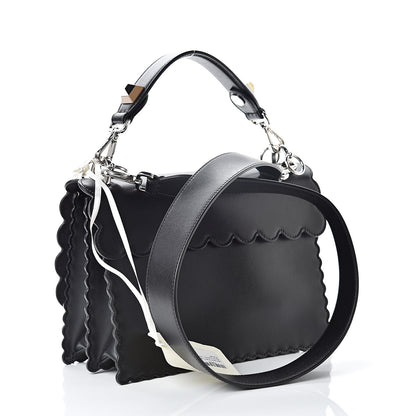 Fendi Vitello Liberty Pearl Bi-Color Flowers and Bows Scalloped Studded Kan I Shoulder Bag Black Camelia 3 of 12