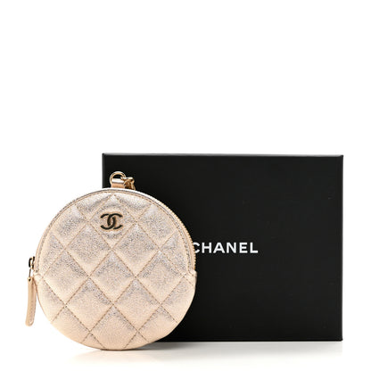 Chanel Metallic Lambskin Quilted Round Clip On Coin Purse Gold 8 of 8
