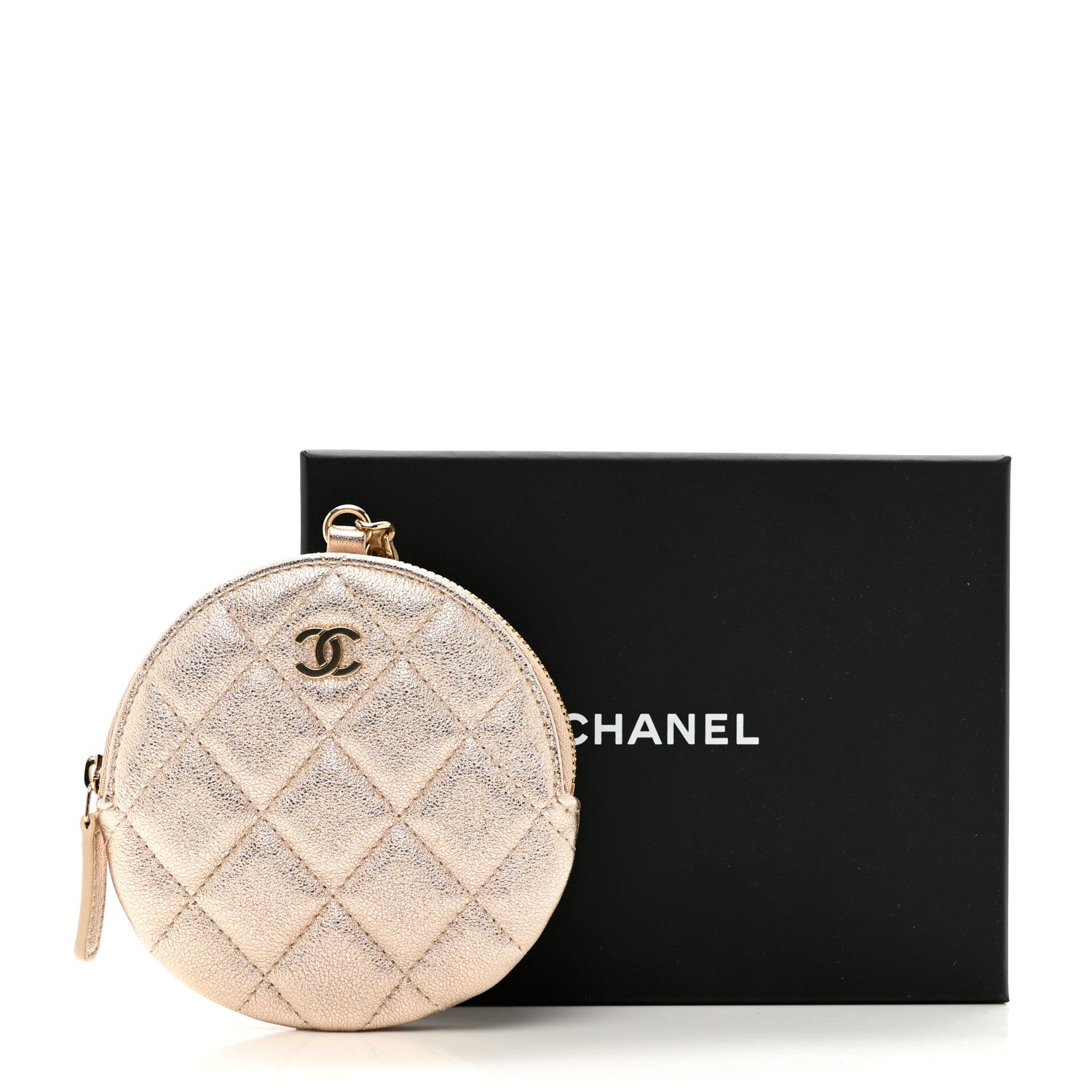 Chanel Metallic Lambskin Quilted Round Clip On Coin Purse Gold 8 of 8