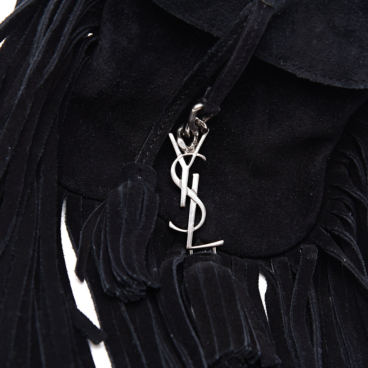 Saint Laurent Suede Fringe Toy Monogram Anita Crossbody Bag Black 9 of 9