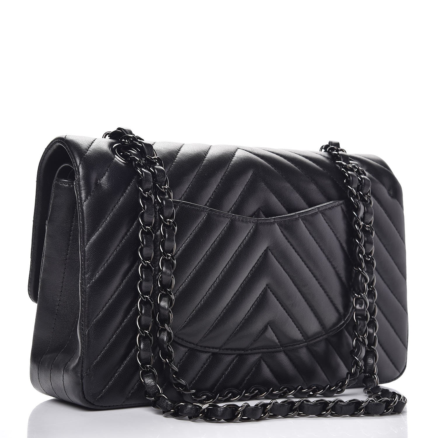 Chanel Lambskin Chevron Quilted Medium Double Flap So Black 4 of 10