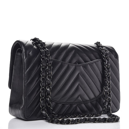 Chanel Lambskin Chevron Quilted Medium Double Flap So Black 4 of 10