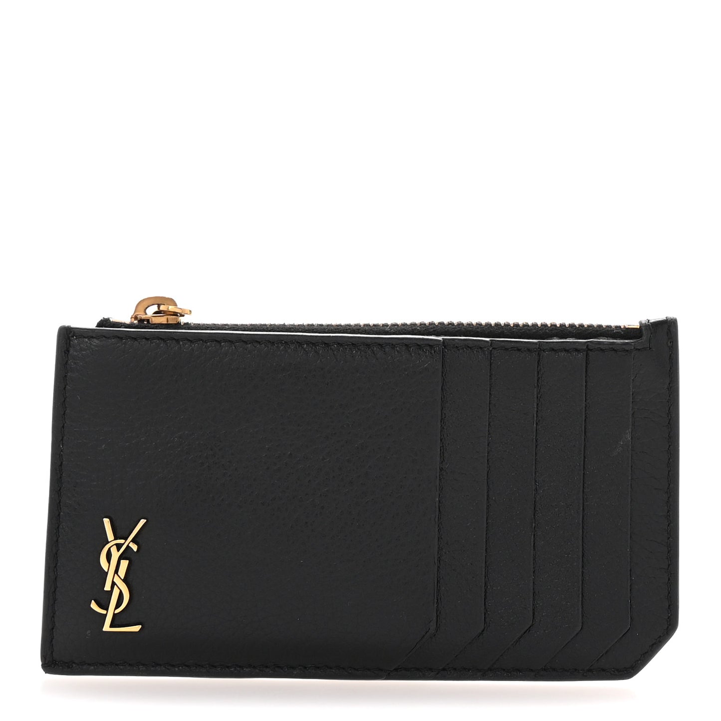 Grained Calfskin Monogram 5 Fragments Zip Pouch Card Holder Black