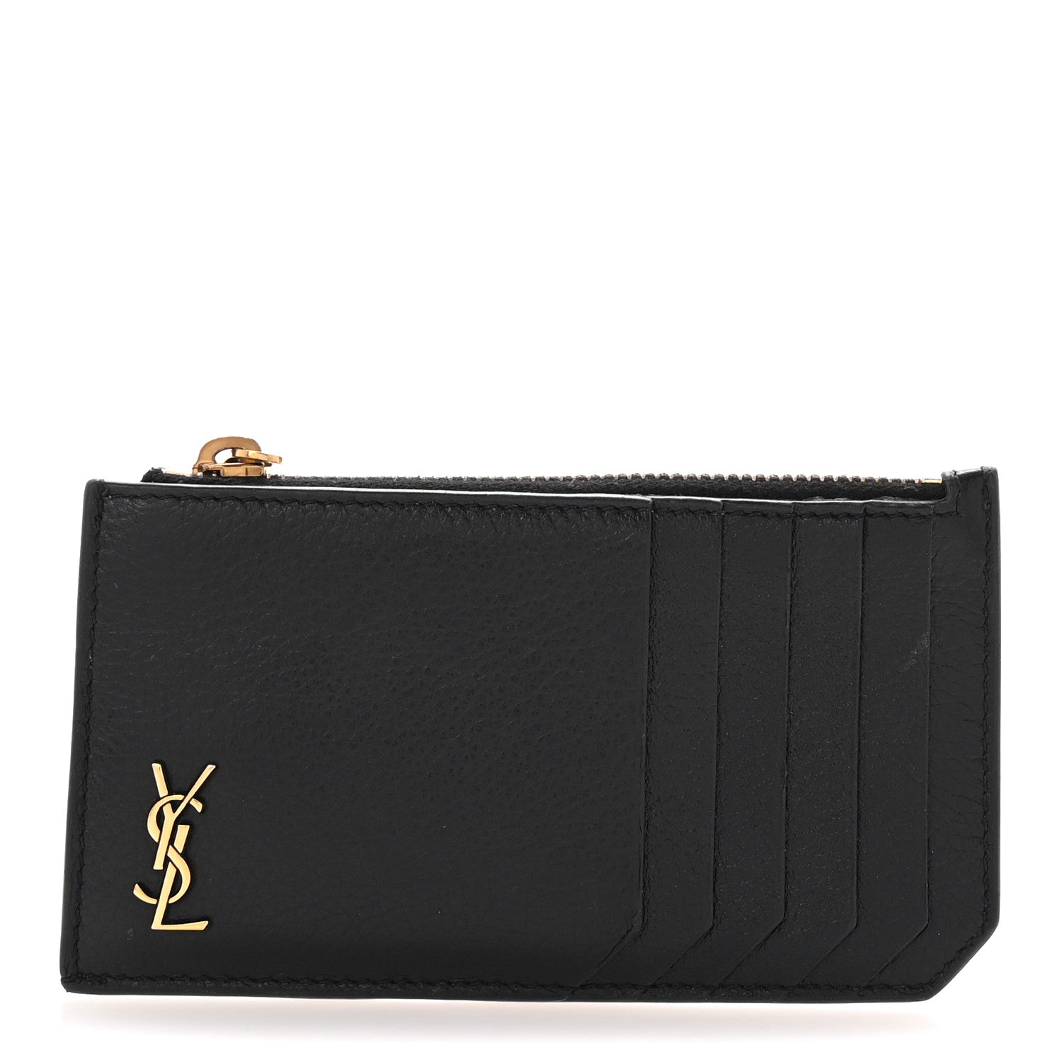 Saint Laurent Grained Calfskin Monogram 5 Fragments Zip Pouch Card Holder Black 1 of 7