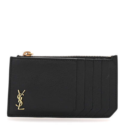 Saint Laurent Grained Calfskin Monogram 5 Fragments Zip Pouch Card Holder Black 1 of 7
