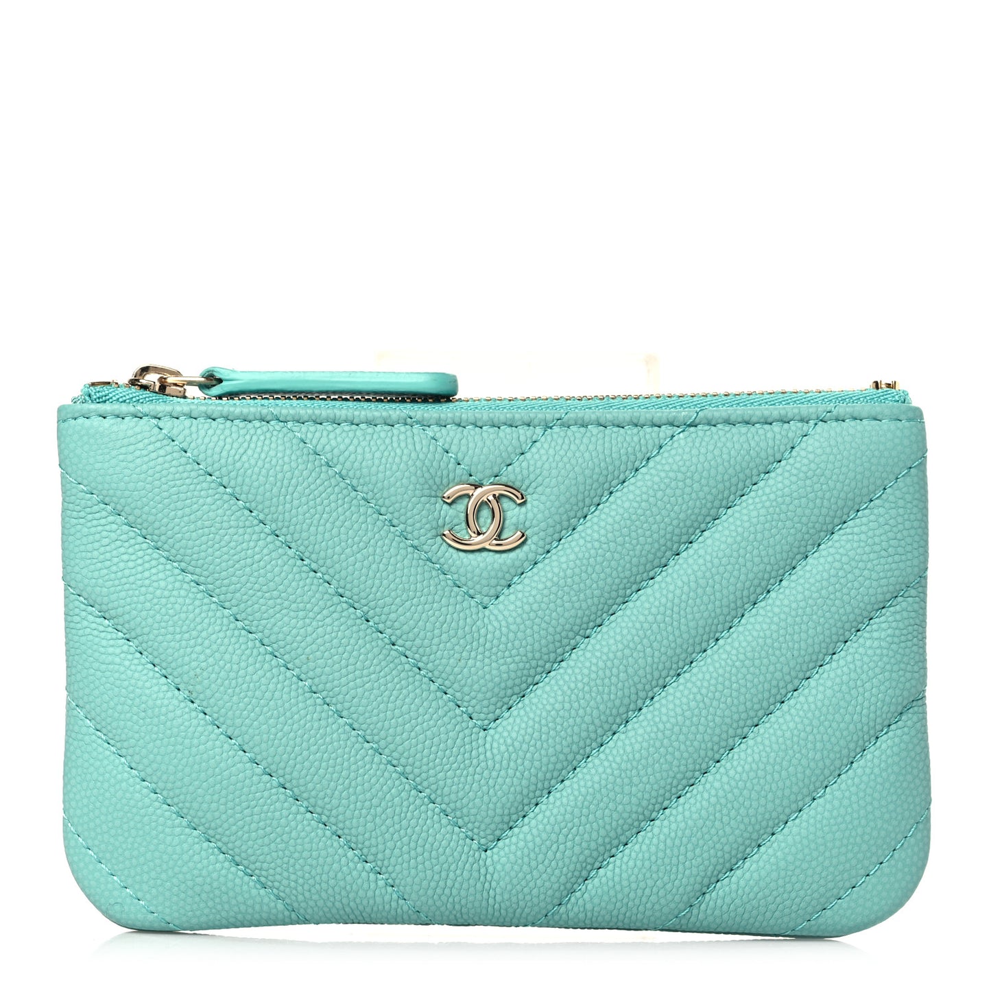 Caviar Chevron Quilted Small Cosmetic Case Green