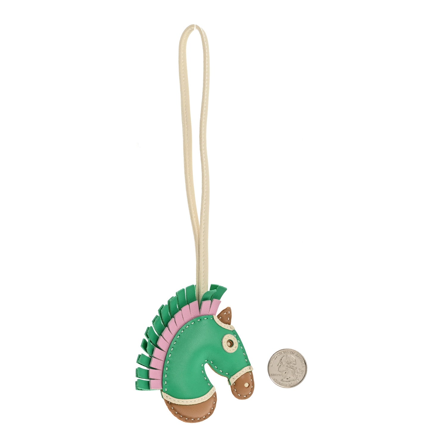 Hermes Milo Lambskin Geegee Camail Bag Charm Kraft Vert Comics Vert Fizz Craie 2 of 4