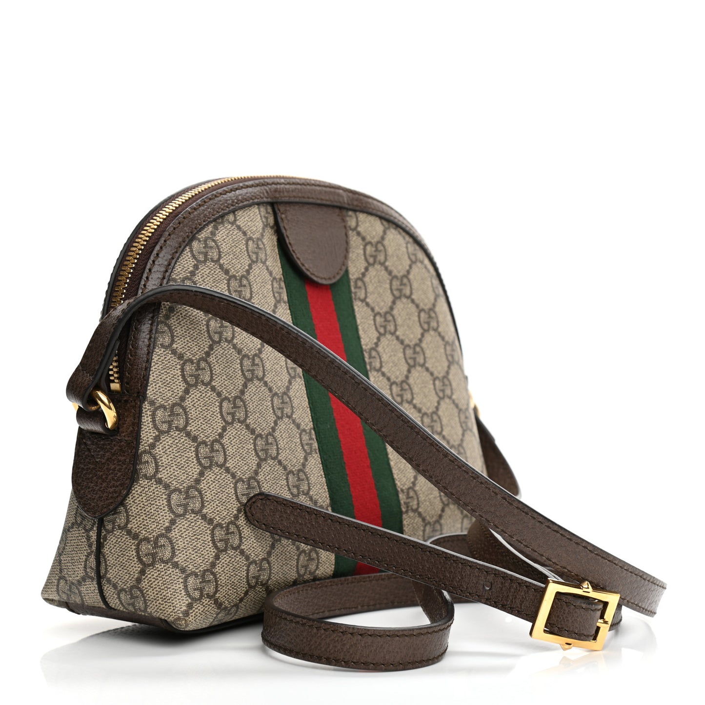 GG Supreme Monogram Textured Dollar Calfskin Web Small Ophidia Dome Shoulder Bag Beige Ebony New Acero