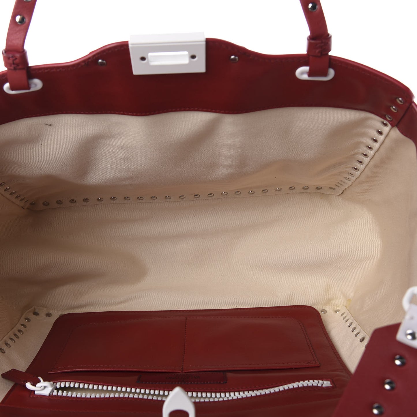 Vitello Colorblock Free Rockstud Tote Rosso Valentino White