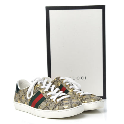 Gucci GG Supreme Monogram Bees Ayers Web Womens Ace Sneakers 37 Beige Oro Green Red 9 of 9