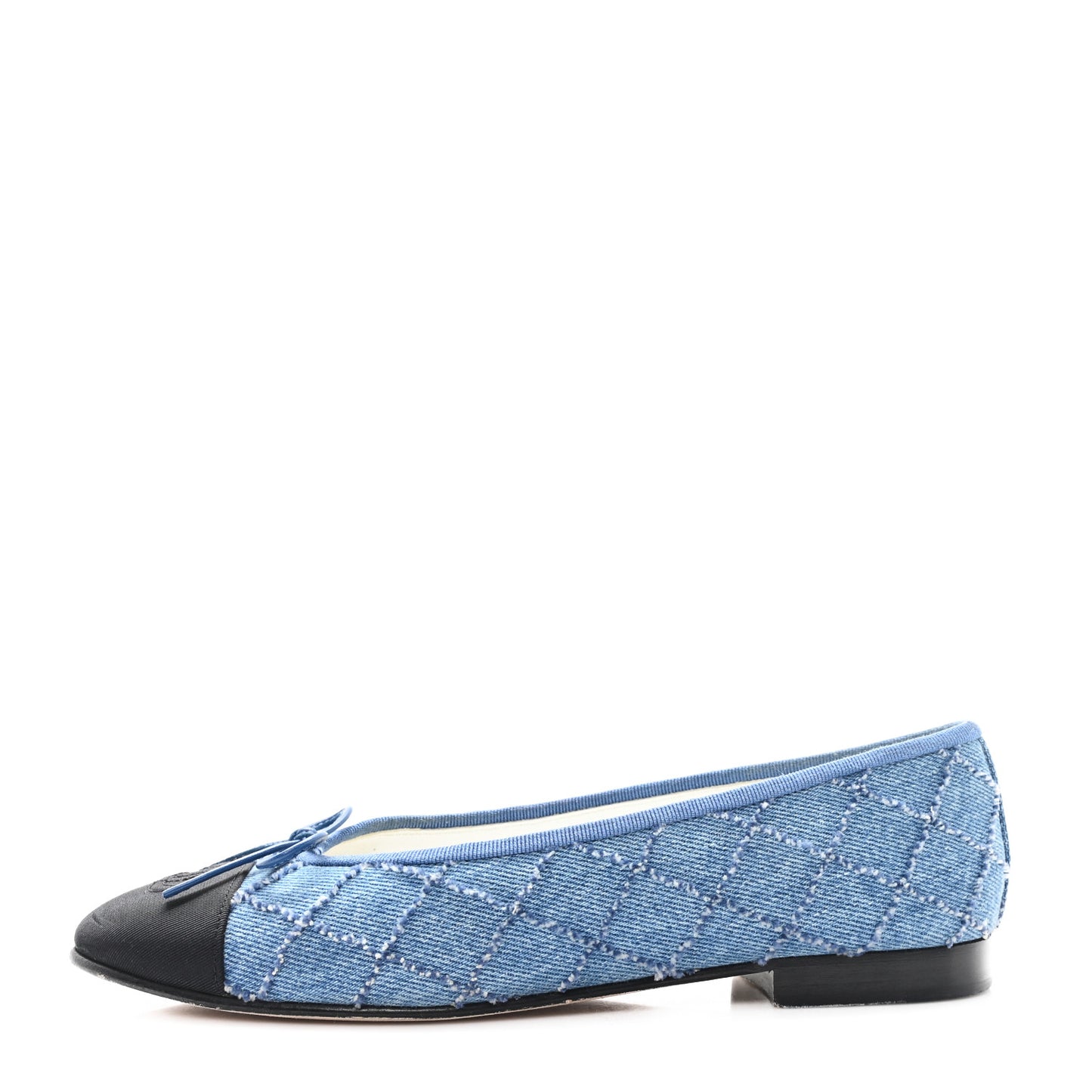 Denim Embroidered Grosgrain CC Cap Toe Ballerina Flats 37.5 Blue Black