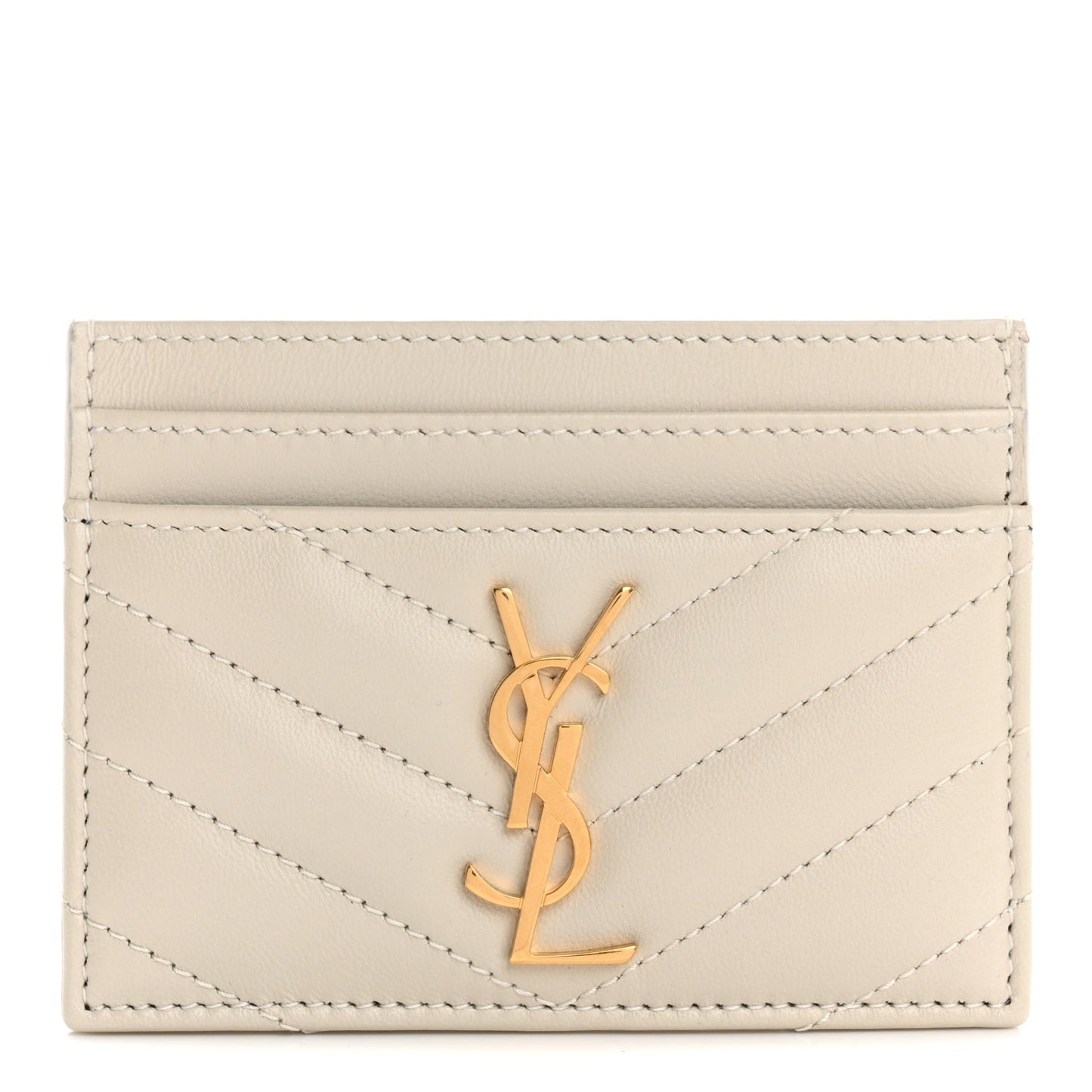 Lambskin Matelasse Chevron Monogram Credit Card Case Crema Soft