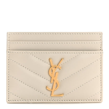 Saint Laurent Lambskin Matelasse Chevron Monogram Credit Card Case Crema Soft 1 of 8