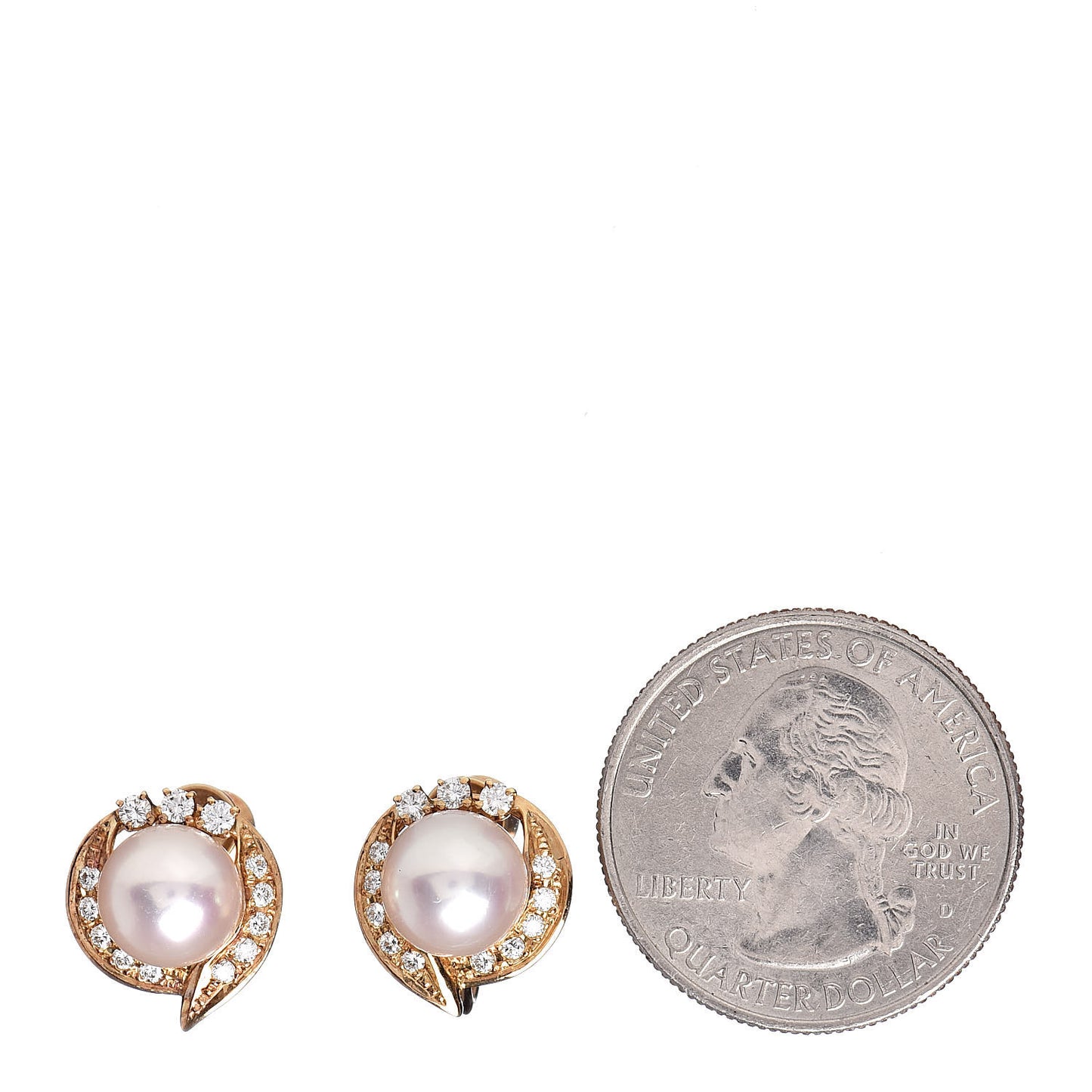18K Yellow Gold Diamond 8mm Akoya Pearl Screw Back Earrings