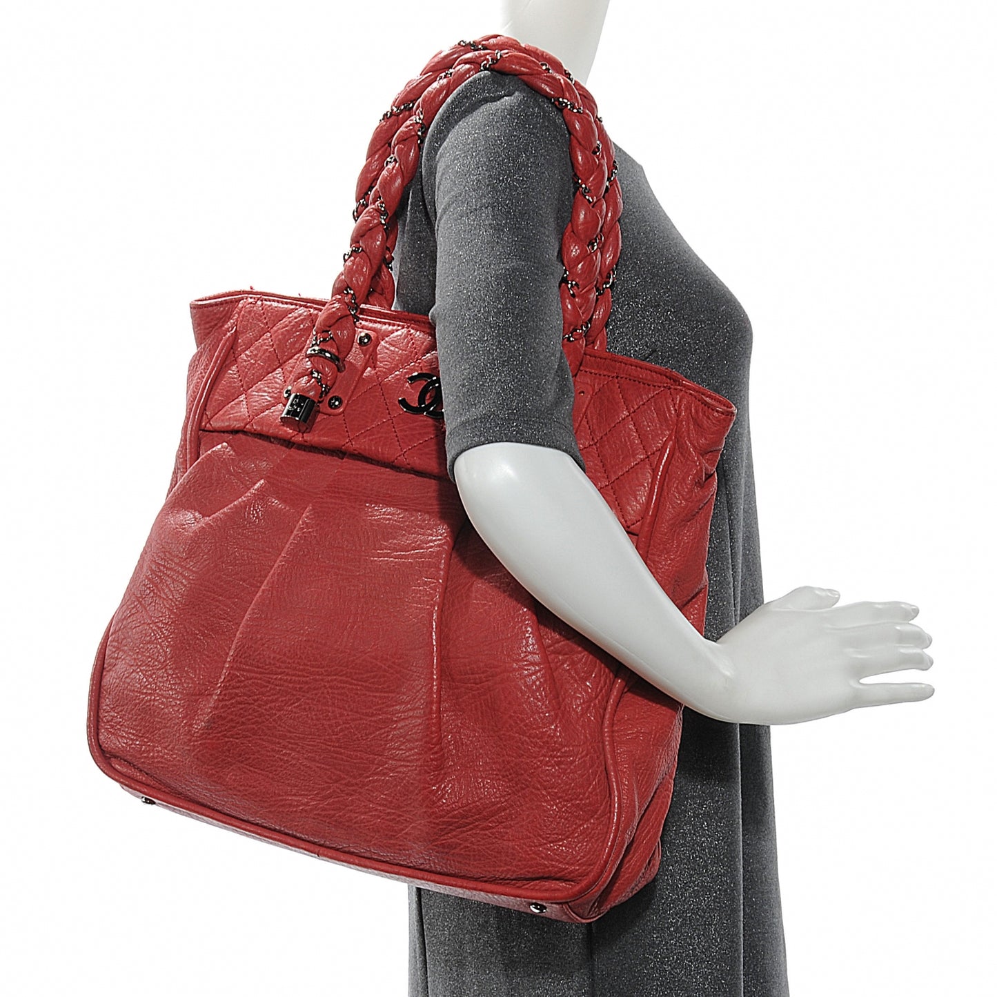 Leather Lady Braid Tote Red