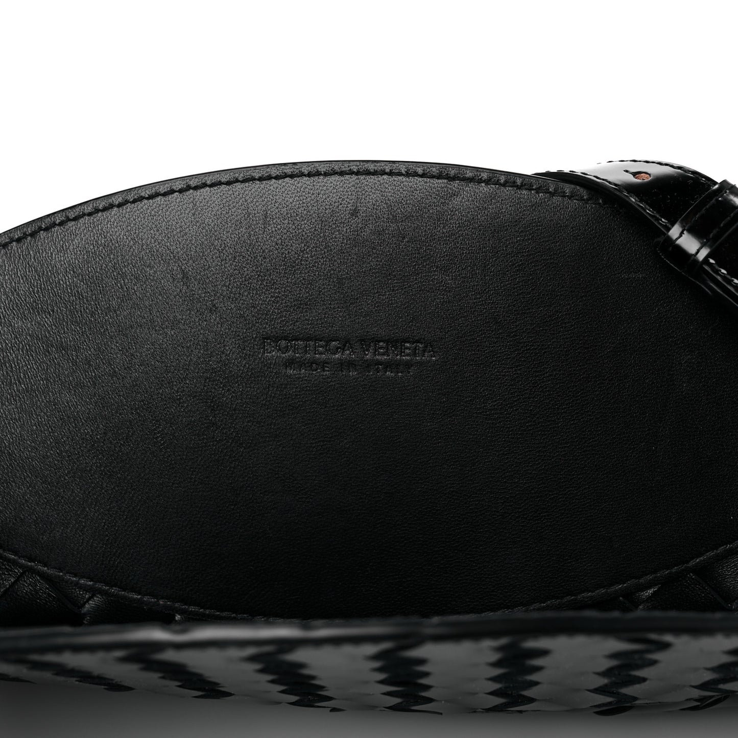 Patent Intrecciato Shoulder Bag Black