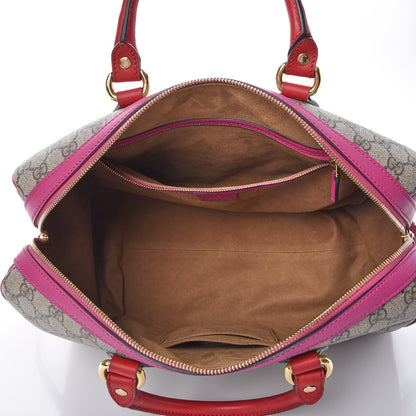 Gucci GG Supreme Monogram Medium Boston Beige Hibiscus Red New Rosette 5 of 15