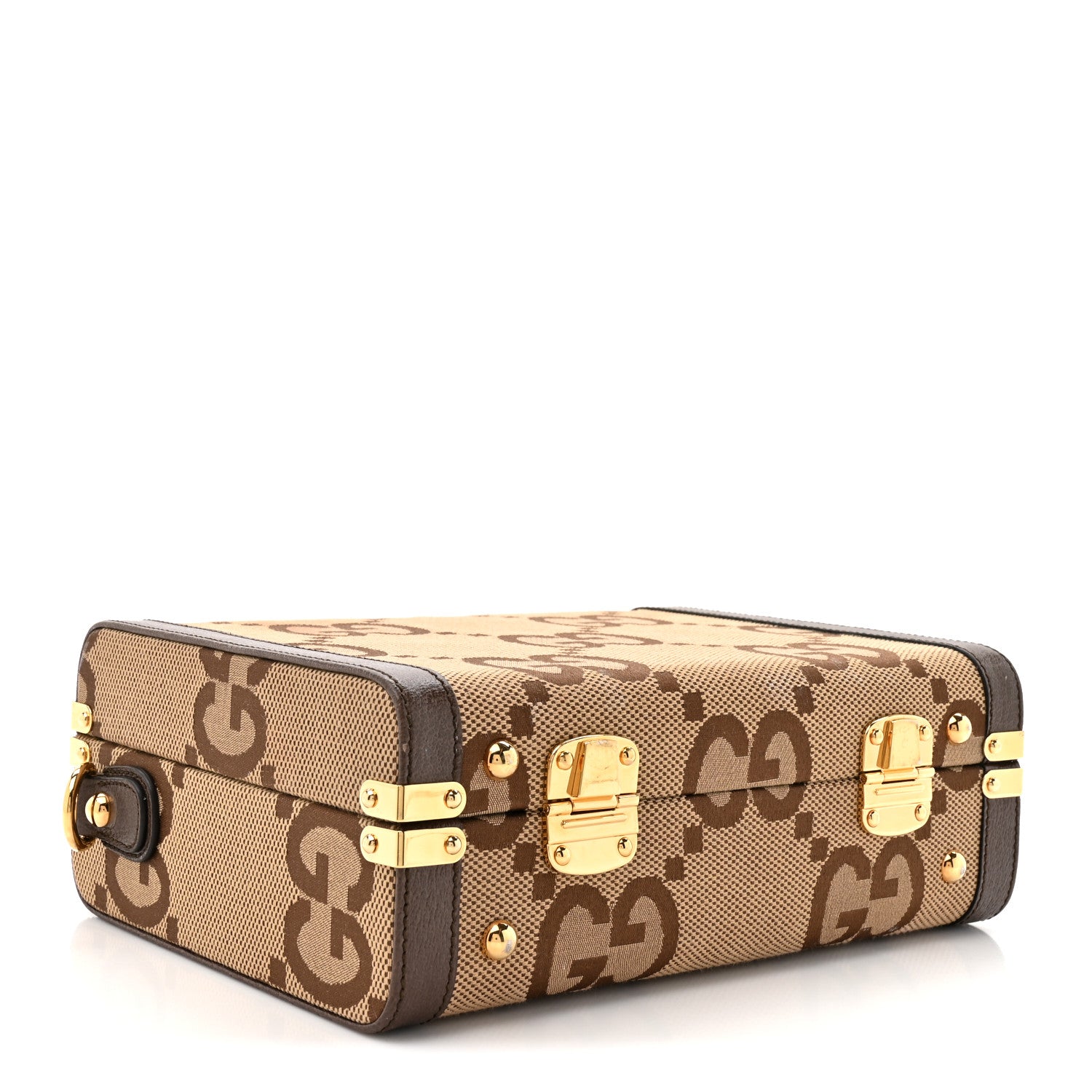 Gucci Monogram Jumbo GG Textured Dollar Calfskin Top Handle Beauty Case Camel Ebony New Acero 4 of 13