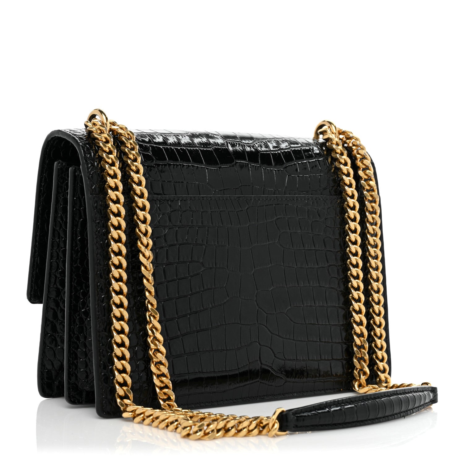 Saint Laurent Calfskin Crocodile Embossed Medium Monogram Sunset Black 2 of 15