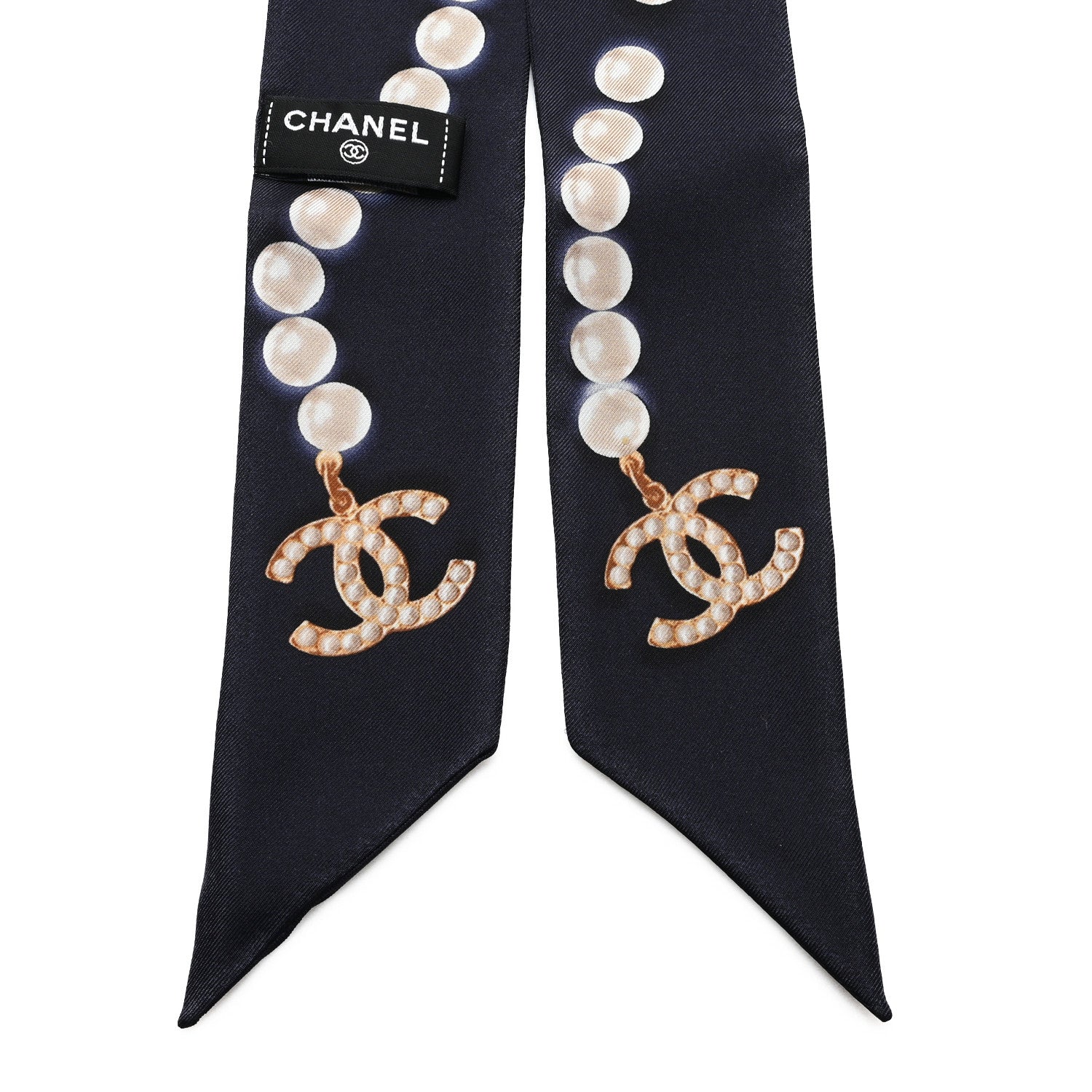 Chanel Silk Pearl CC Slim Bandeau Scarf Dark Navy 2 of 3