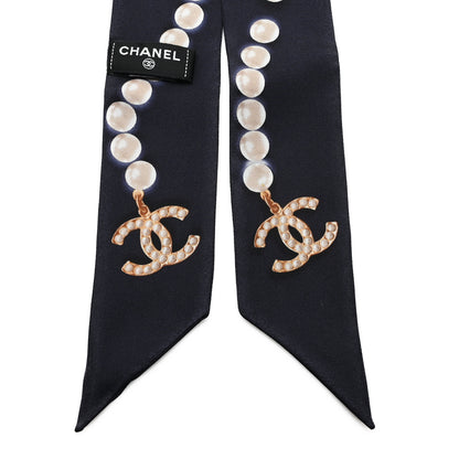 Chanel Silk Pearl CC Slim Bandeau Scarf Dark Navy 2 of 3