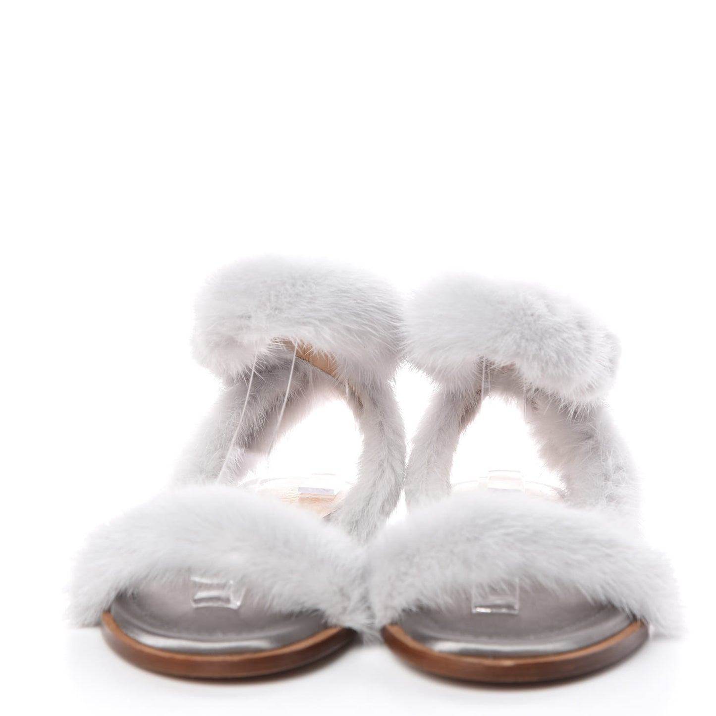 Mink Fur Ankle Wrap Flat Sandals 37.5 Grey