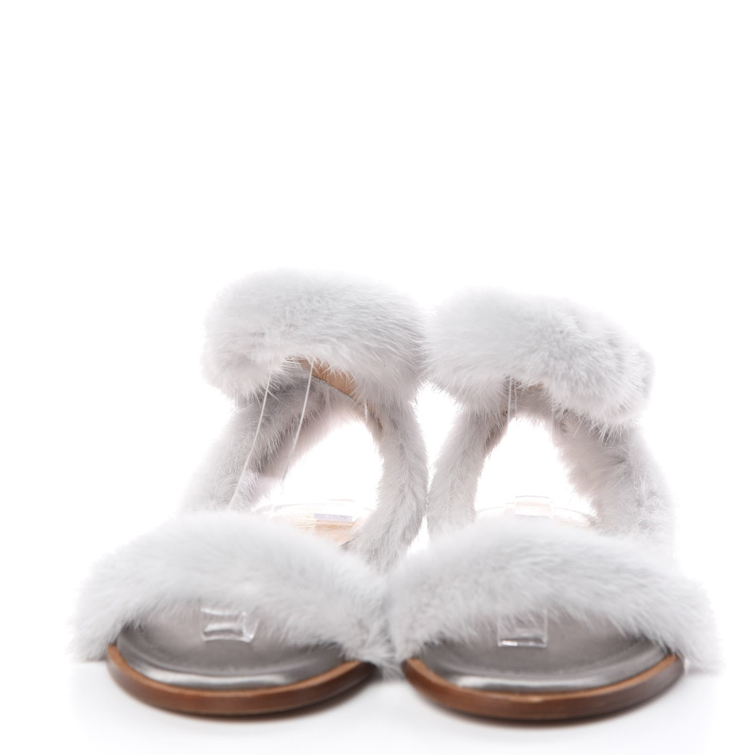 Valentino Garavani Mink Fur Ankle Wrap Flat Sandals 37.5 Grey 2 of 10