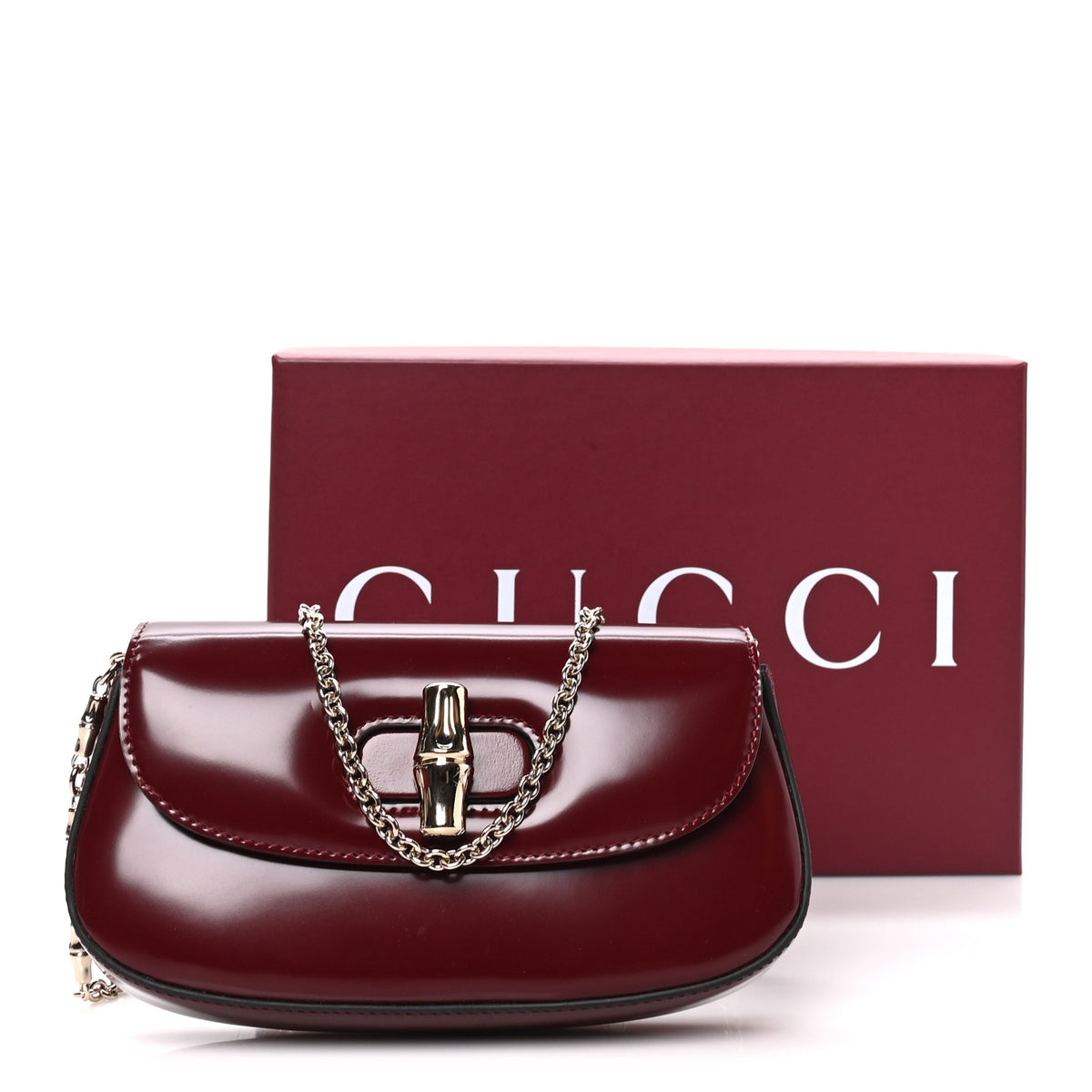Gucci Shiny Calfskin Small Bamboo Night Bag Rosso Ancora 10 of 10
