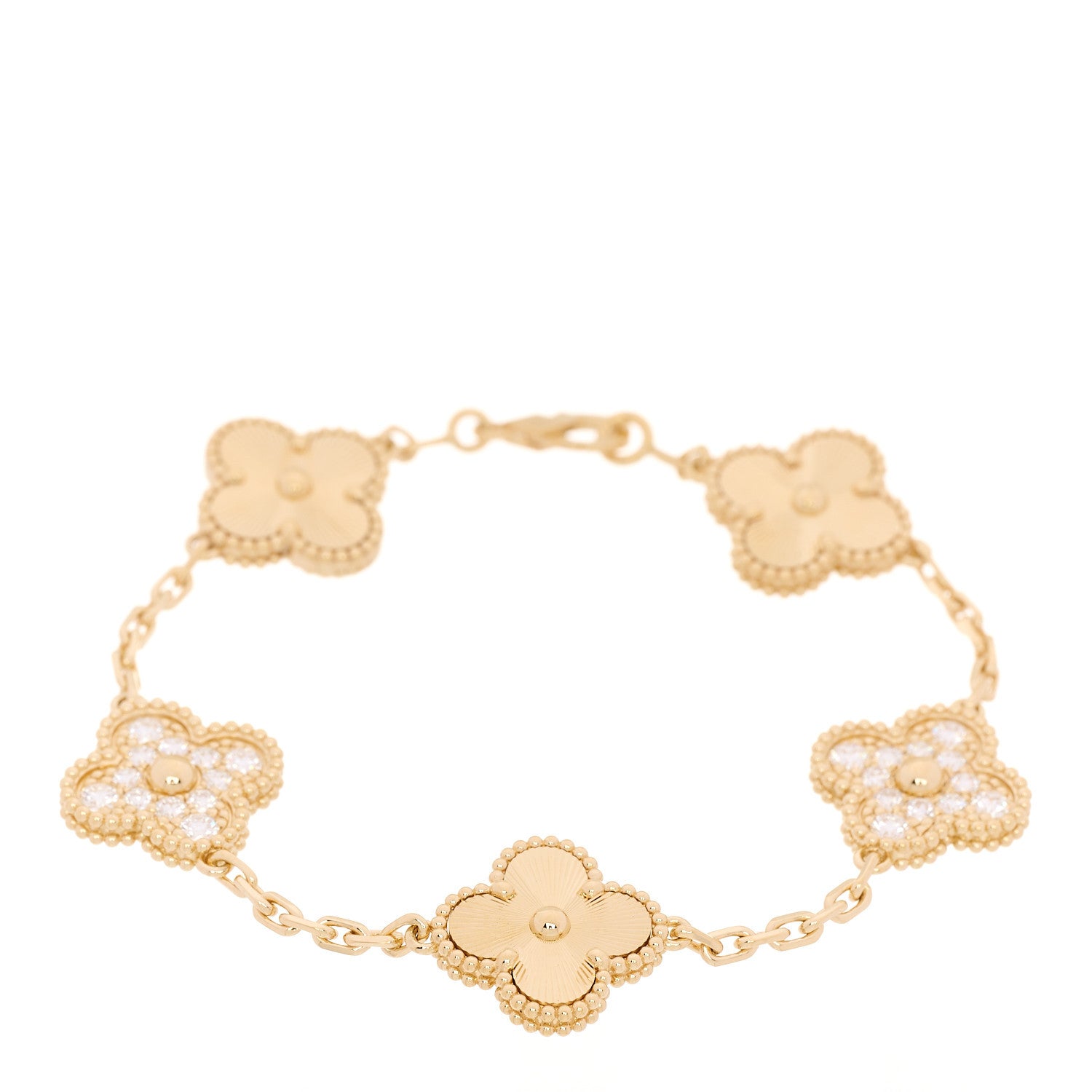 Van Cleef & Arpels 18K Yellow Gold Diamond 5 Motifs Guilloche Vintage Alhambra Bracelet 1 of 7
