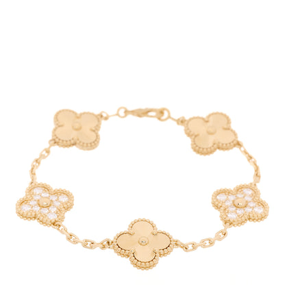 Van Cleef & Arpels 18K Yellow Gold Diamond 5 Motifs Guilloche Vintage Alhambra Bracelet 1 of 7