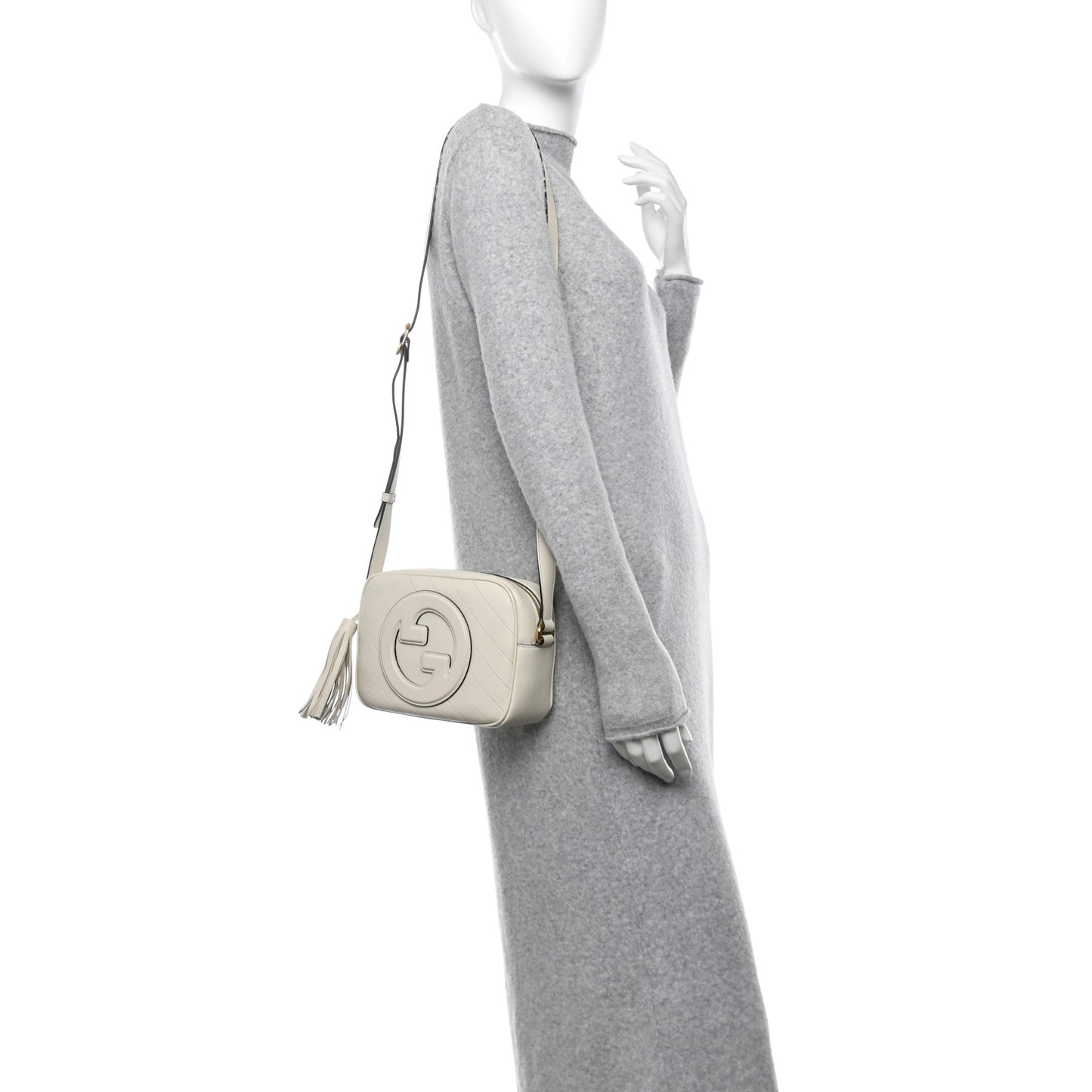 Sakai Be Green Calfskin Diagonal Stitched Small Blondie Shoulder Bag Mystic White