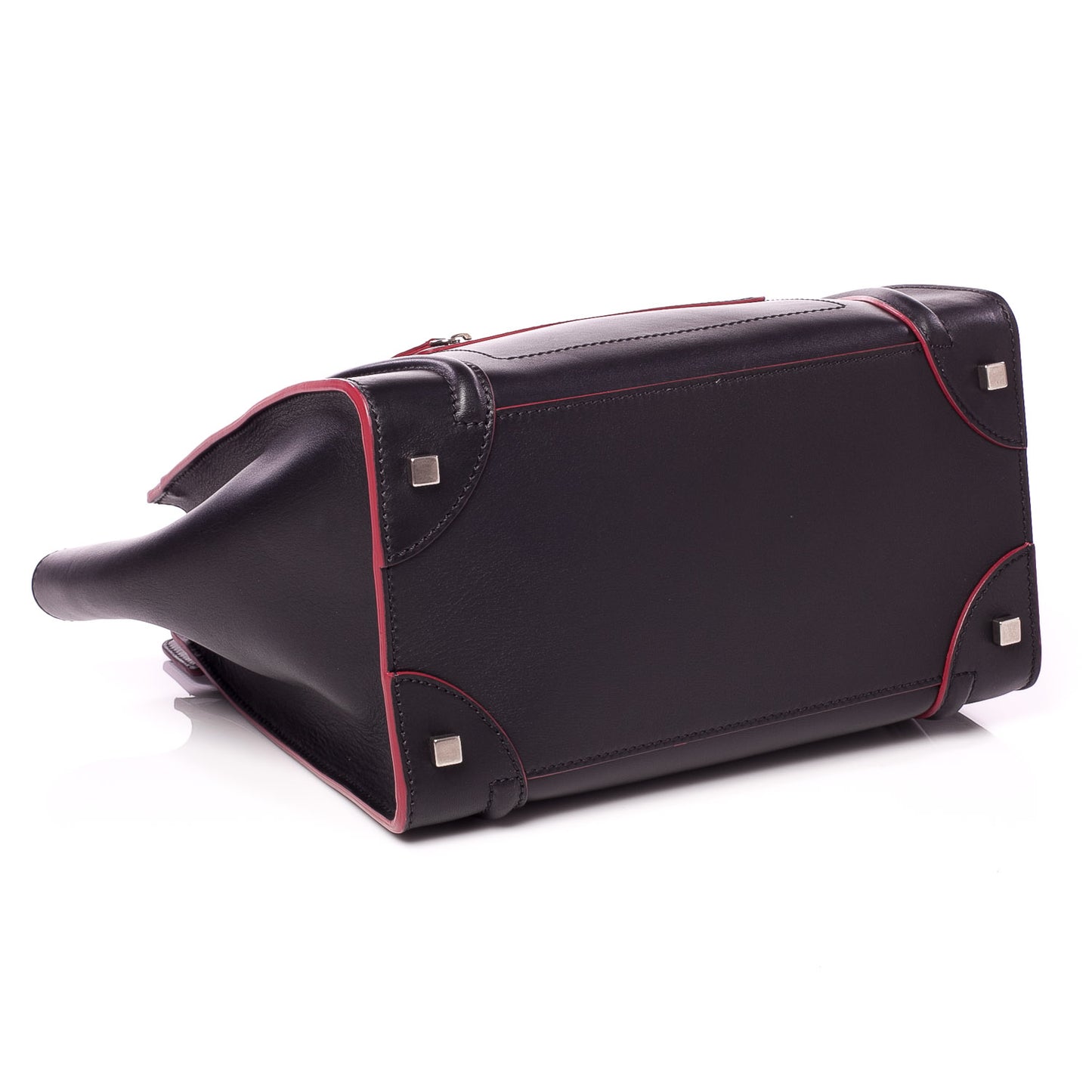 Smooth Calfskin Mini Luggage Black w Pink Trim
