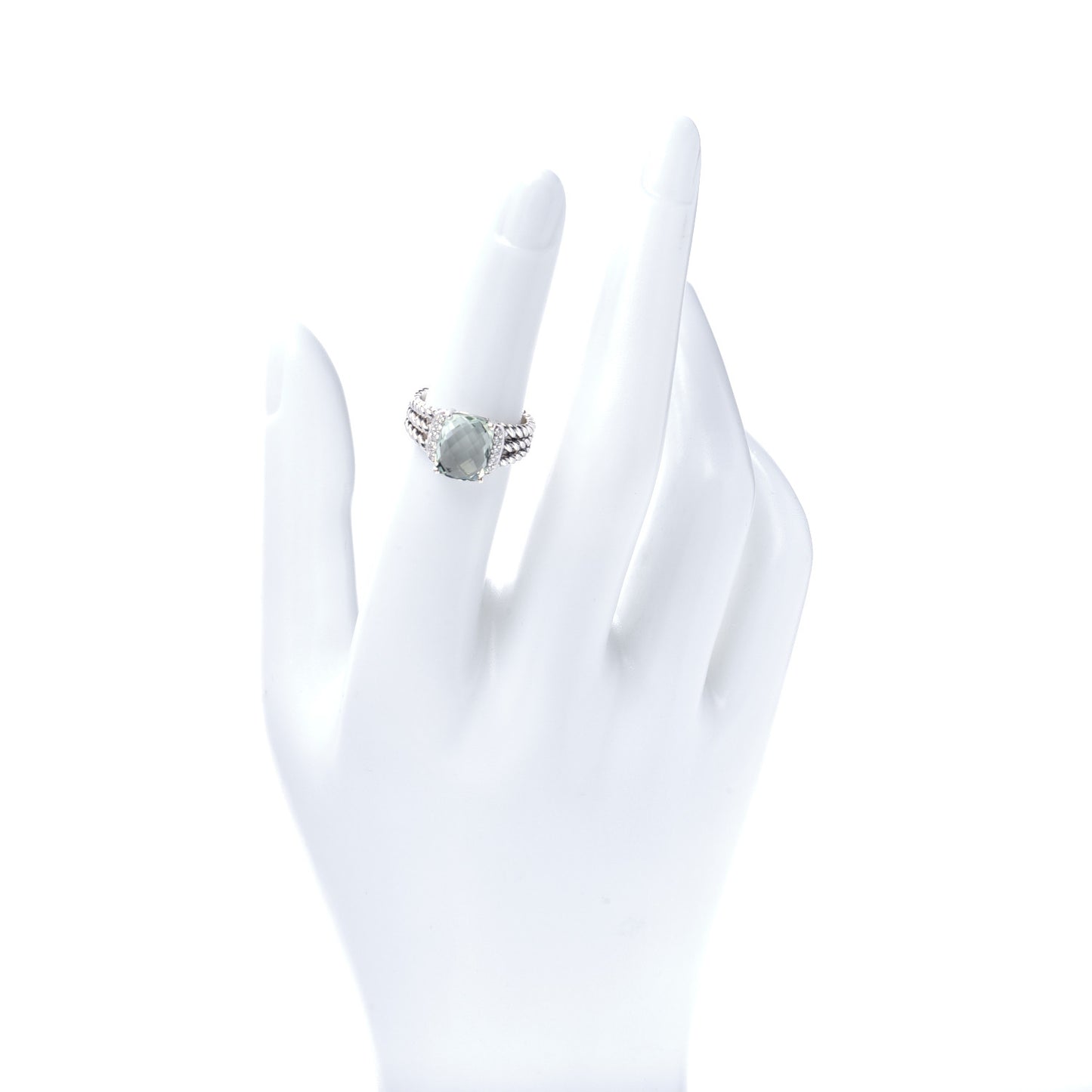 Sterling Silver Diamond Prasiolite 10mm Petite Wheaton Ring 50 5.5