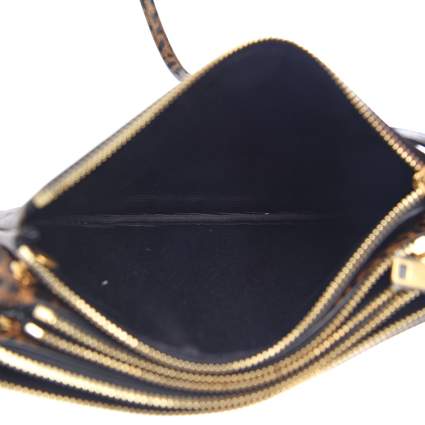 Goatskin Leopard Printed Small Trio Crossbody Bag Brown Black