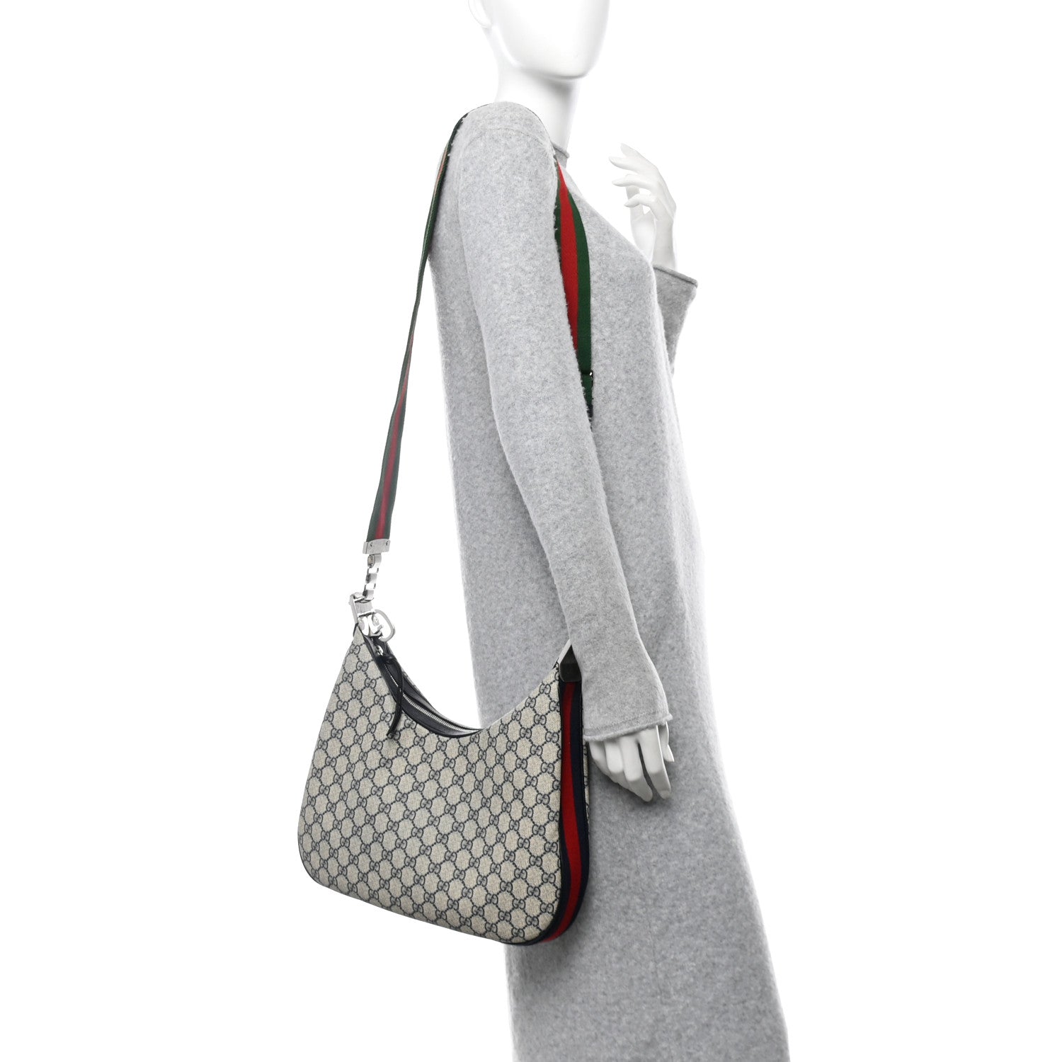Gucci GG Supreme Monogram Textured Calfskin Web Large Attache Shoulder Bag Beige Blue 3 of 10
