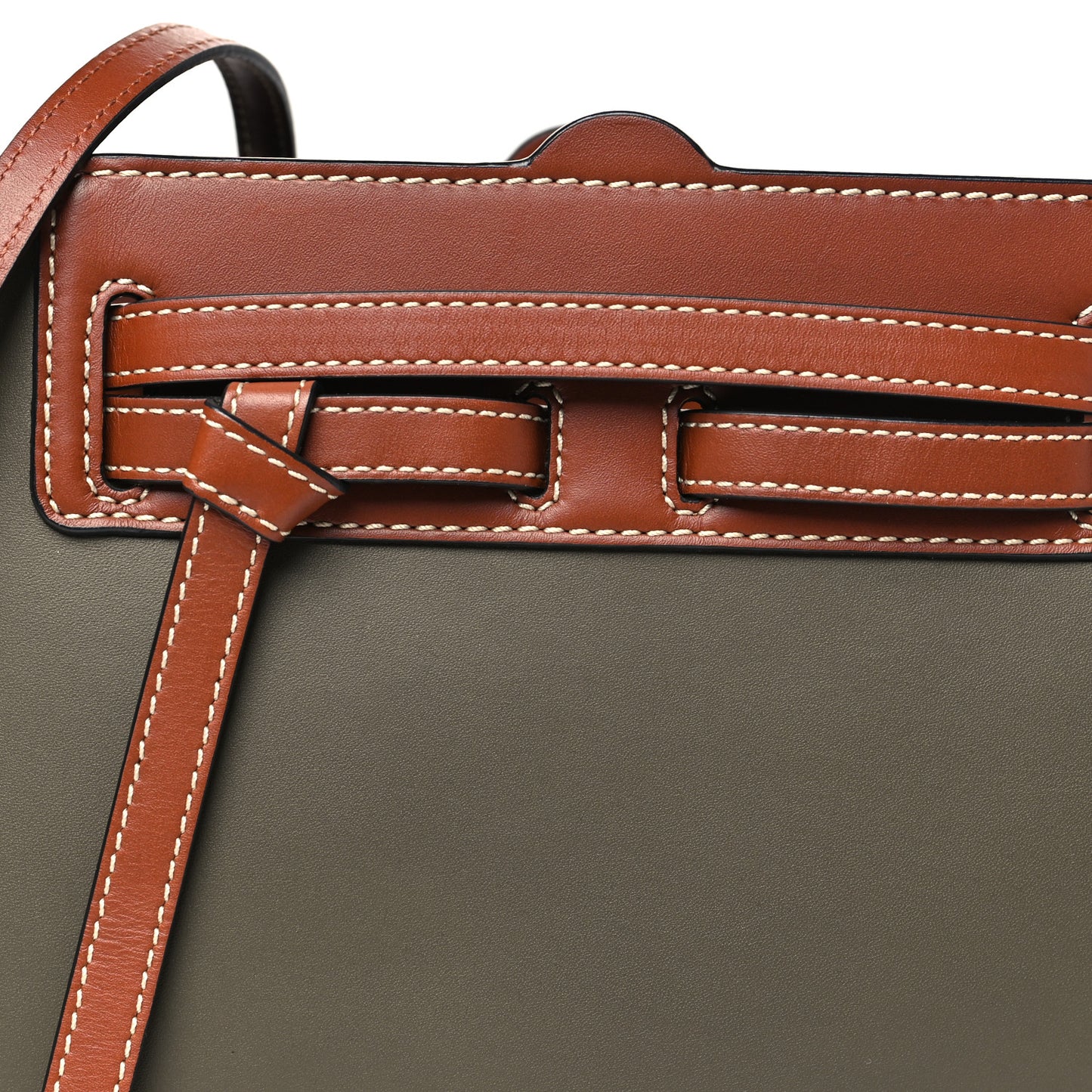 Calfskin Linen Mini Lazo Tote Khaki Green