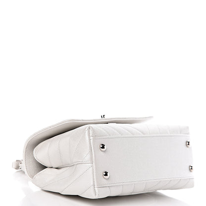 Chanel Iridescent Caviar Chevron Quilted Mini Coco Handle Flap White 4 of 10